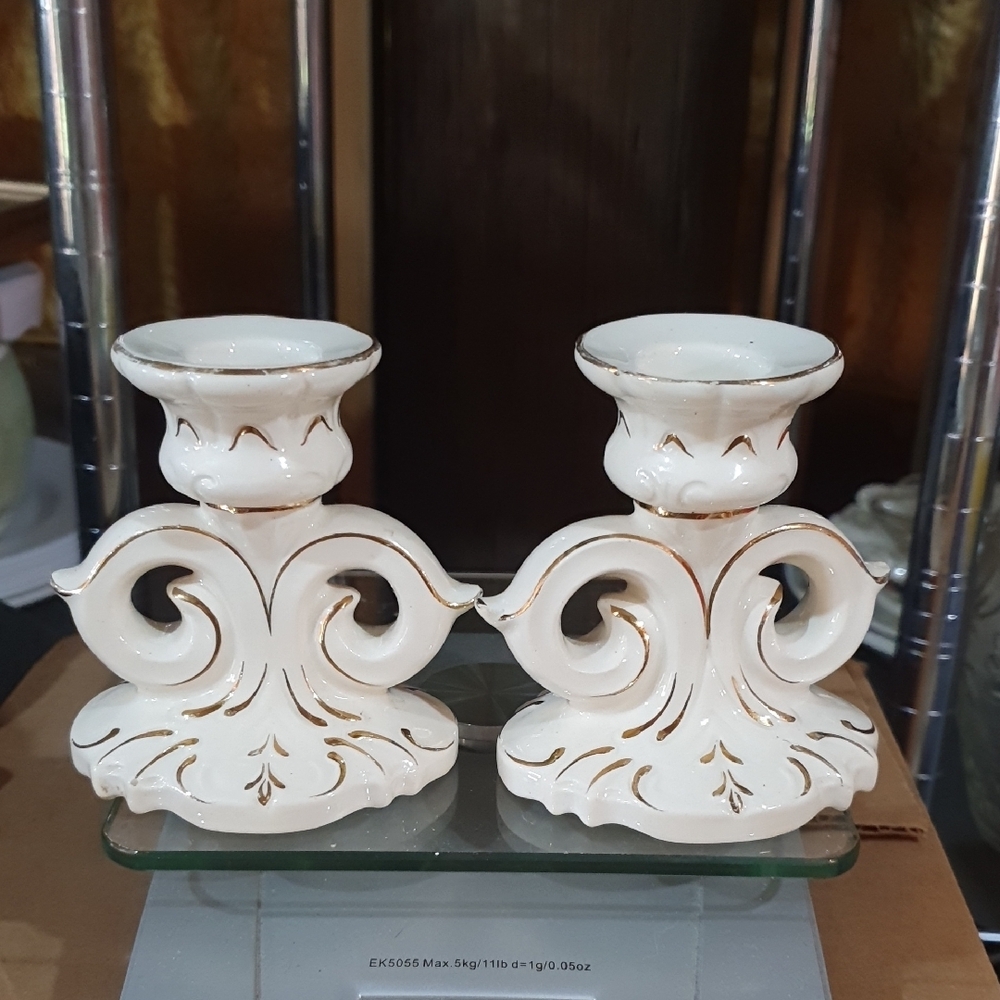 Cream and Gold Baroque Candle Holders
